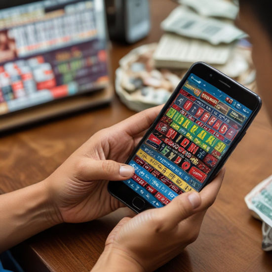 Person using a smartphone to place sports bets and play online slots on Laris88