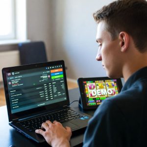 studying sports odds on a laptop