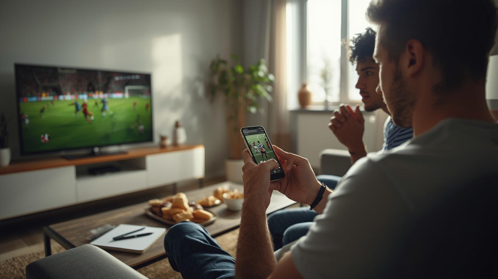 Football fans discuss responsible betting habits together during an exciting live weekend match.